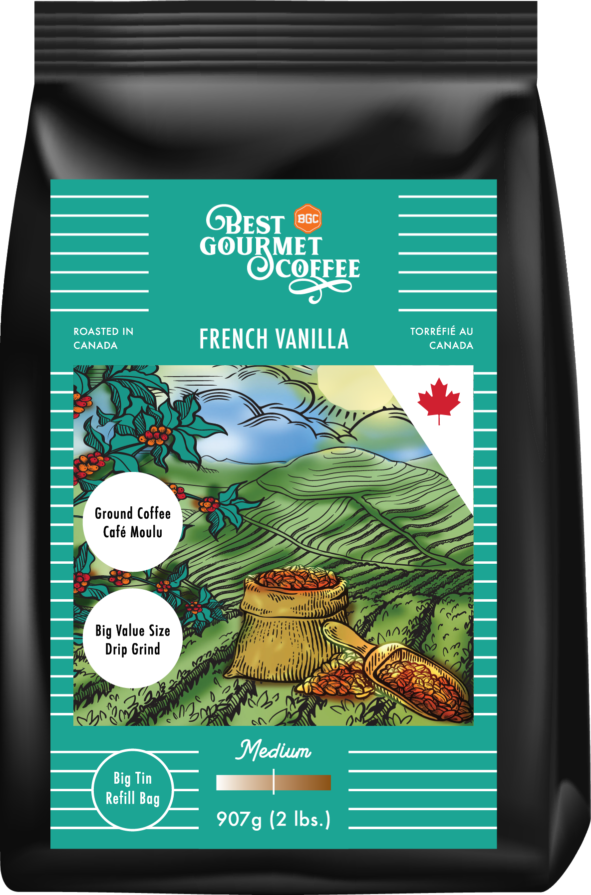 French Vanilla Coffee -2lb-907g Ground Coffee - Drip Grind - Medium Roast