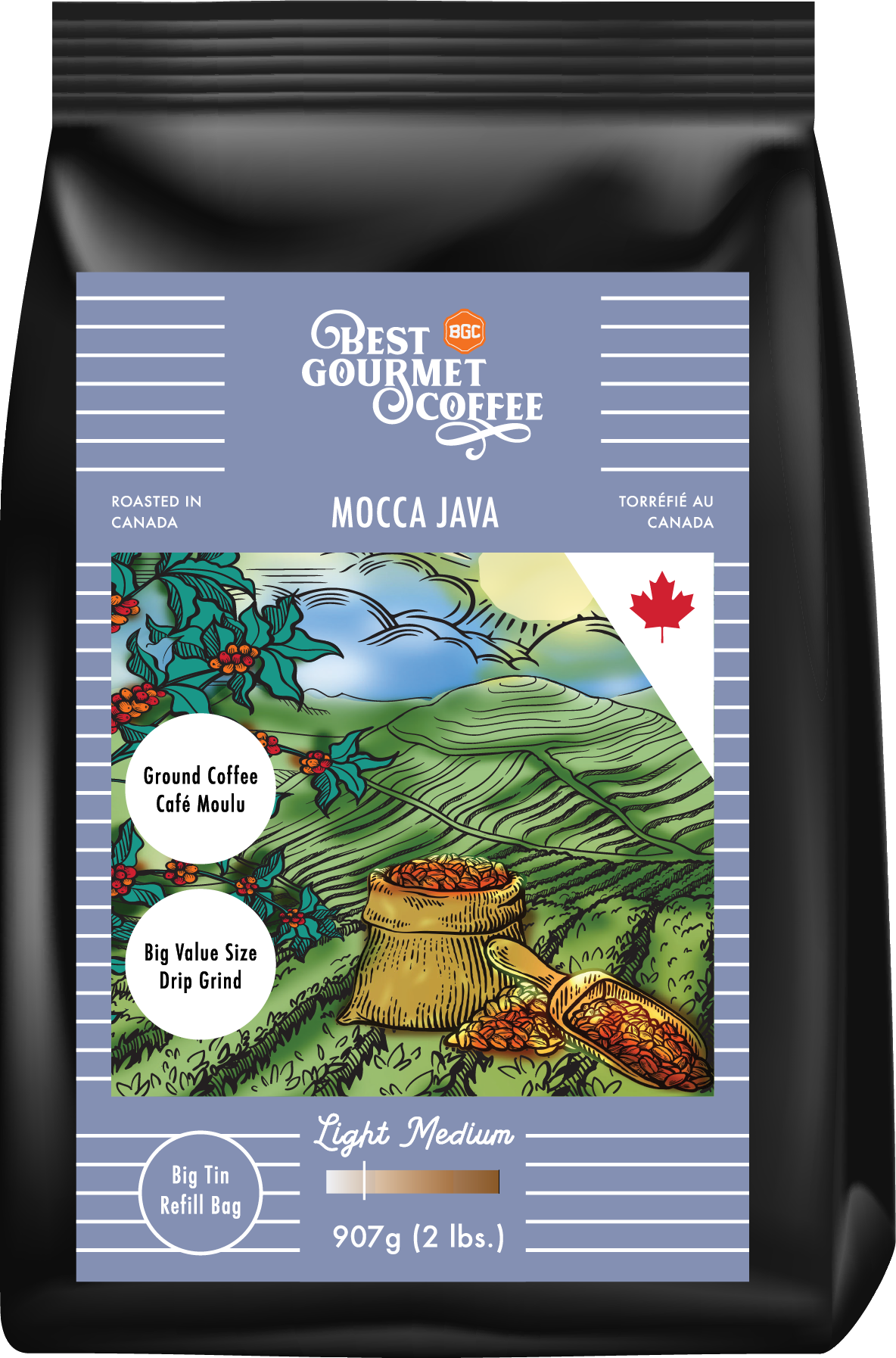 Mocca Java Blend 2lb - 907g Ground Coffee - Drip Grind- Light / Medium ...